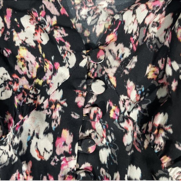 NWT $135 Allsaints [ Small ] Kota Freefall Floral Blouse Black Pink Multi #5312b - Picture 6 of 16